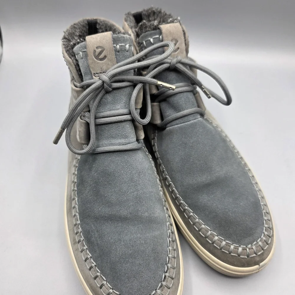 Ecco Boots Womens 8 Gray Blue Ankle Booties Lined Chukka Moccasin‎ Toe Warm